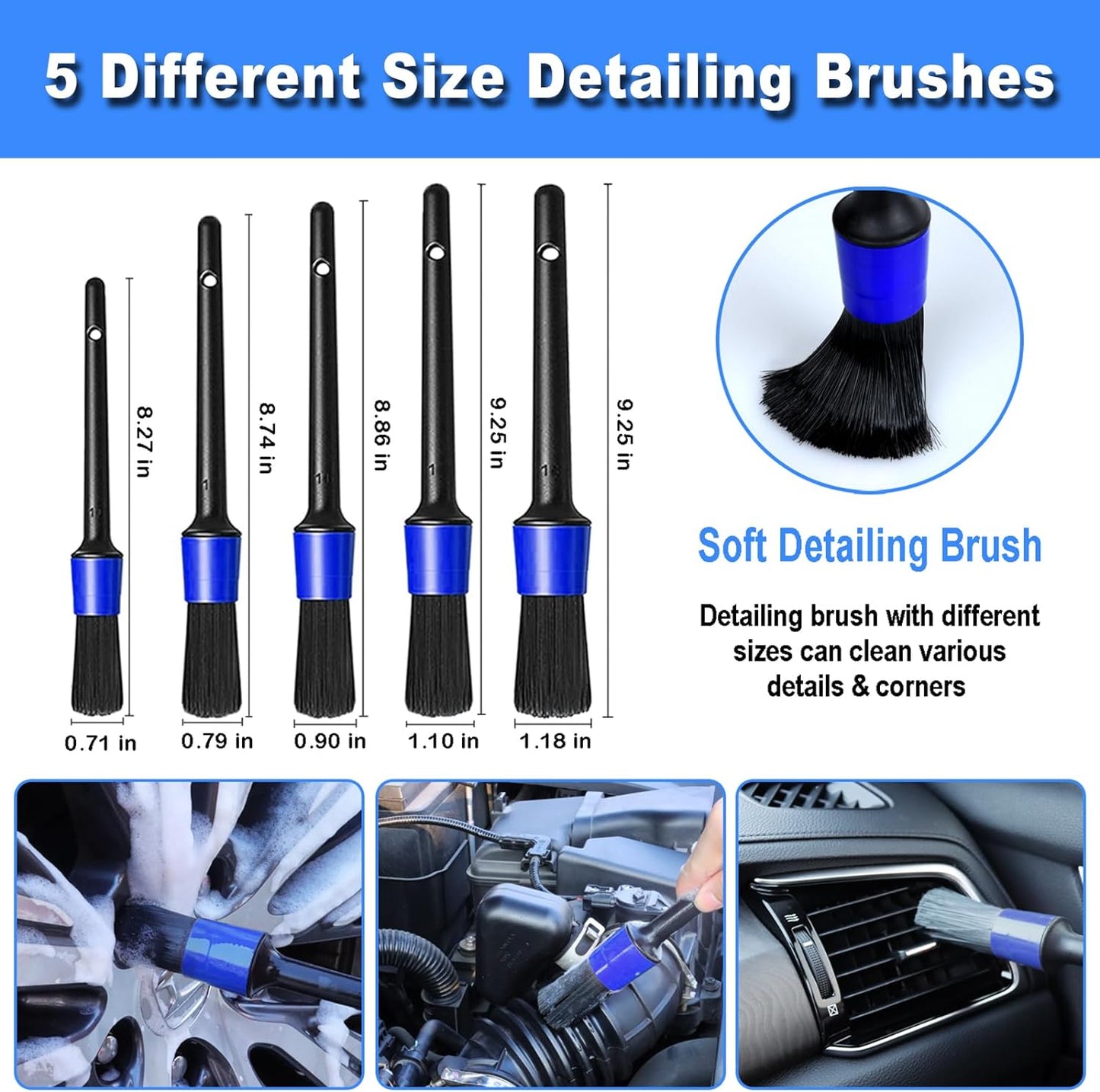 10Pcs Wheel Brush Kit for Cleaning Wheel and Tire, Wheel and Rim Brush, Car Detailing Brushes, Tire Brush, Bendable & Durable Car Wheel Rim Cleaner Brush Set,Car Cleaning Brush Supplies Kit