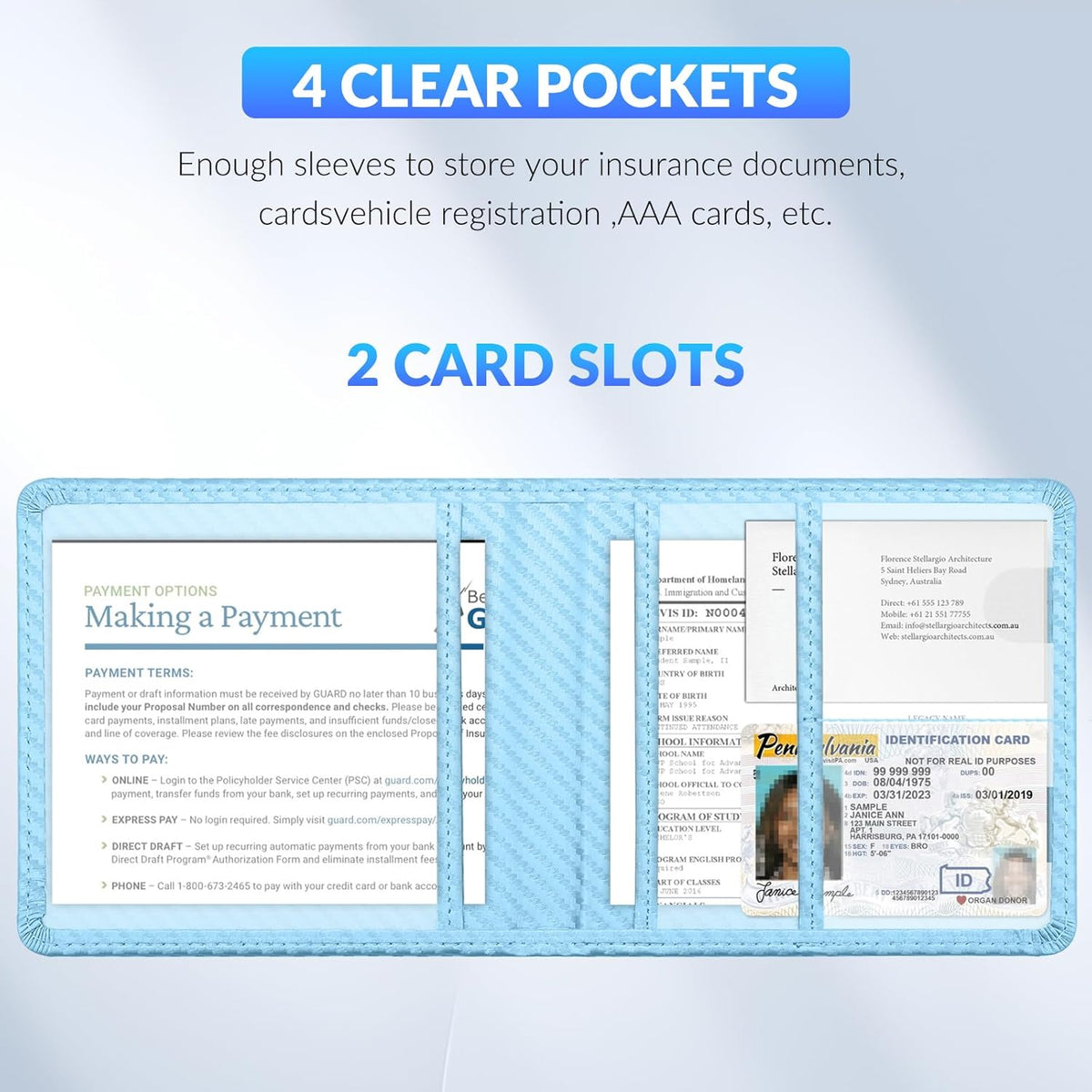 Car Registration and Insurance Card Holder，Vehicle Glove Box Car Organizer，Accessories Case for Storing Driving Licences, Cards, Documents