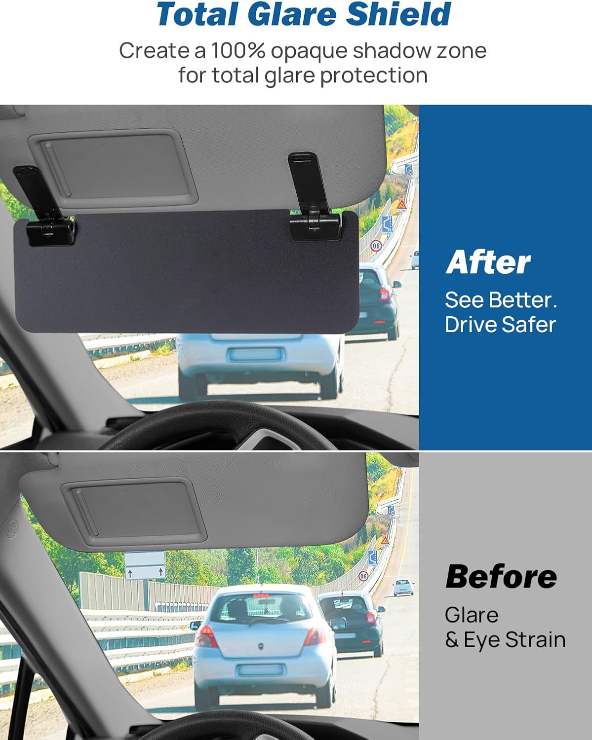 JOYTUTUS Sun Visor Extender for Cars, Polarized Sun Visor Extender Universal Sun Blocker UV400, Adjustable Visor Extension for Car Visor,Double-Clip,Anti Glare Stray Light
