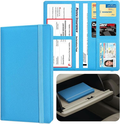 LINTRU Car Insurance and Registration Card Holder, Fits Folded Registration Papers, Double-Stitched Rigid Backing, Secure Elastic Closure, Vehicle Document Organizer, Car Accessories for Men & Women