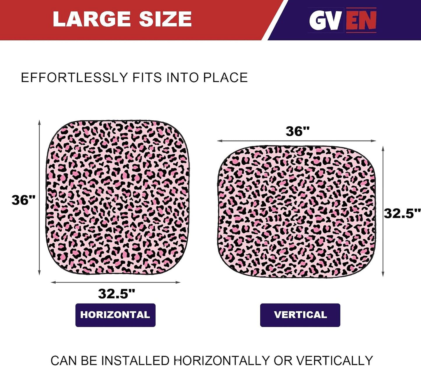 Gven Windshield Sun Shade 2pcs with Bonus Pink Car Sunshade for Front Window Shades 2025 Technology Reflect UV and Heat Sun Visor Automotive Accessories Interior Sun Protection (Pink Leopard, M)