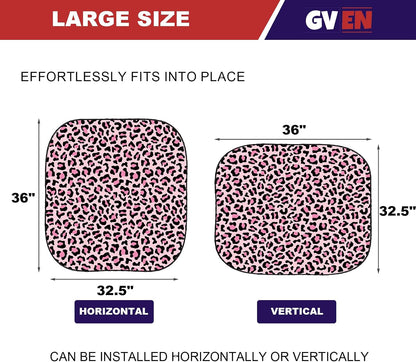 Gven Windshield Sun Shade 2pcs with Bonus Pink Car Sunshade for Front Window Shades 2025 Technology Reflect UV and Heat Sun Visor Automotive Accessories Interior Sun Protection (Pink Leopard, M)