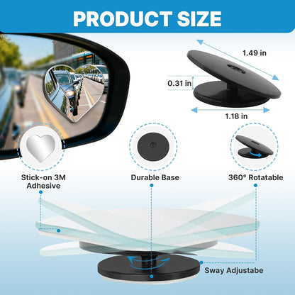 CUNCUI 2pcs Fan Shaped Blind Spot Mirror, 360 Degree Adjustabe HD Glass Blind Spot Mirrors, Frameless Convex Rear View Mirror, for any Car, Van, Suv and Trucks.