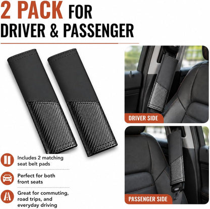 2 PCS Car Seat Belt Cover Pads - Seatbelt Covers with Carbon Fiber & Faux Leather, Soft Shoulder Strap Cushion for Neck & Shoulder Pain Relief, Universal Fit for Car Truck Accessories(Black)