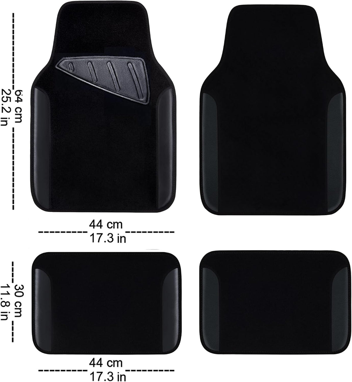 CAR PASS Waterproof Universal Fit Car Floor Mats, Faux Leather Car Carpet Mats, Black Car Mats with Anti-Slip Nibbs Backing & Driver Heel Pad Fit for SUV,Vans,sedans, Trucks,Set of 4pcs(All Black)