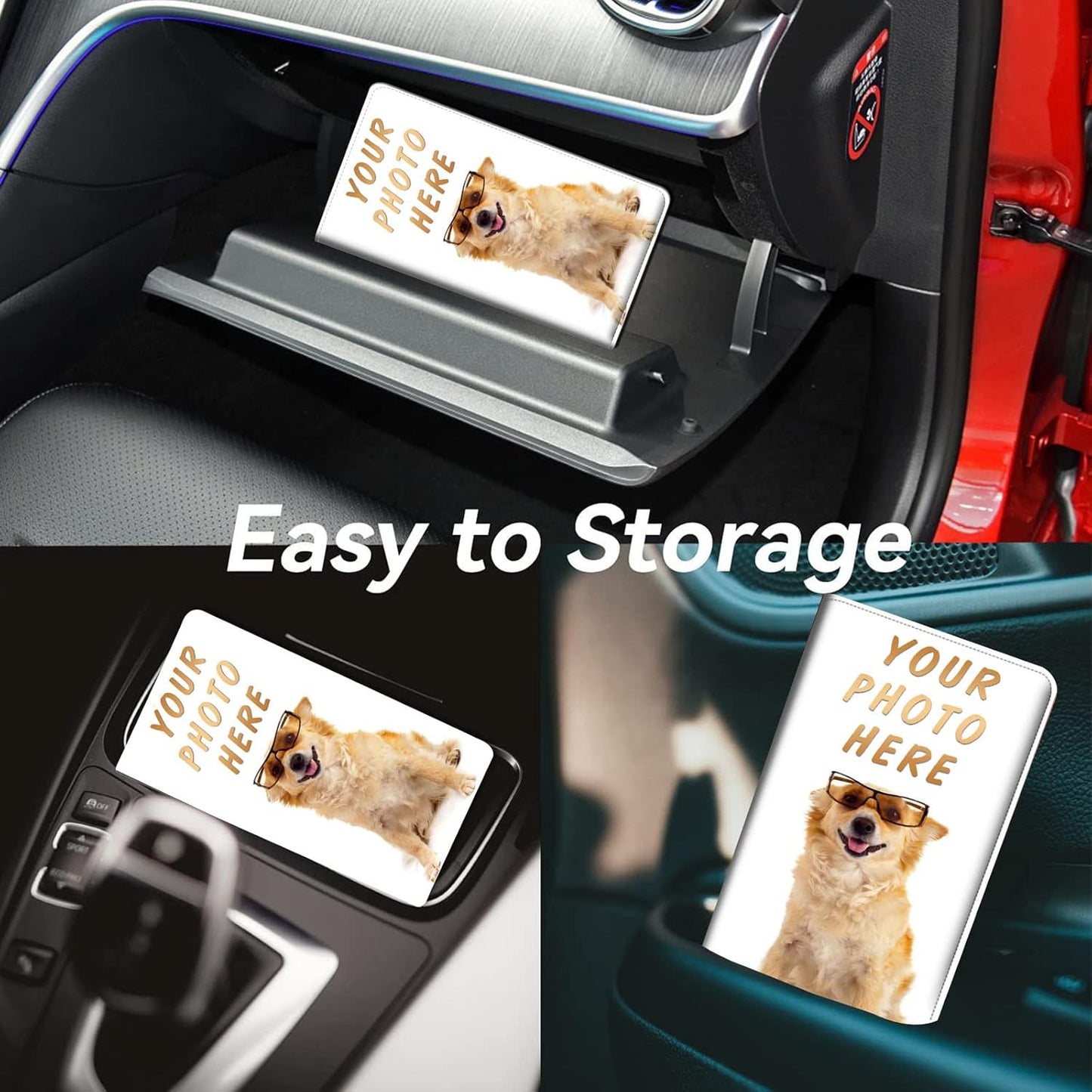 Car Registration and Insurance Holder, Leather Car Glove Box Organizer, Cool Car Accessories for ID, Driver's License Cards & Essential Document, business cards, Men&Women, Retro Audio Cassette