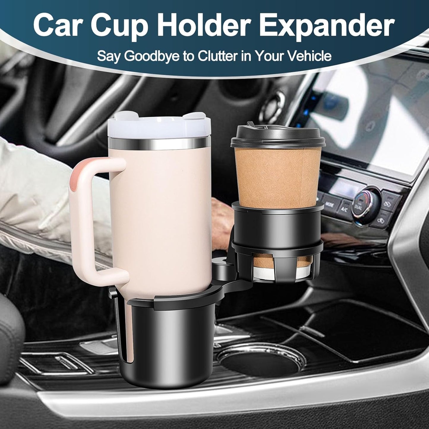 JPart Car Cup Holder Expander, Cup Holder Expander, Cupholder Expander with Adjustable Extension Base and 360° Rotation Design, Fits Mugs, Cups, Large Water Bottles in 2.9"-3.8" (10-46oz), Black