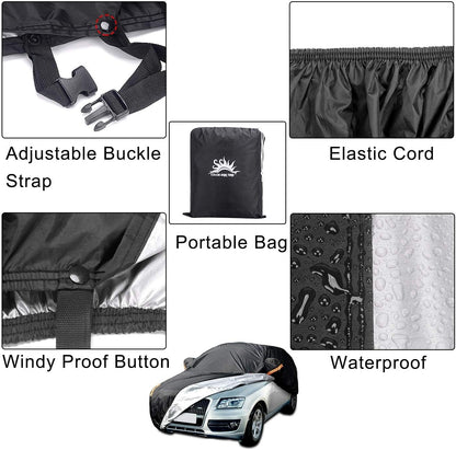 Full Car Covers for Sedan, Car Cover Waterproof All Weather Windproof Dustproof UV Protection Scratch Resistant Indoor Outdoor Univers