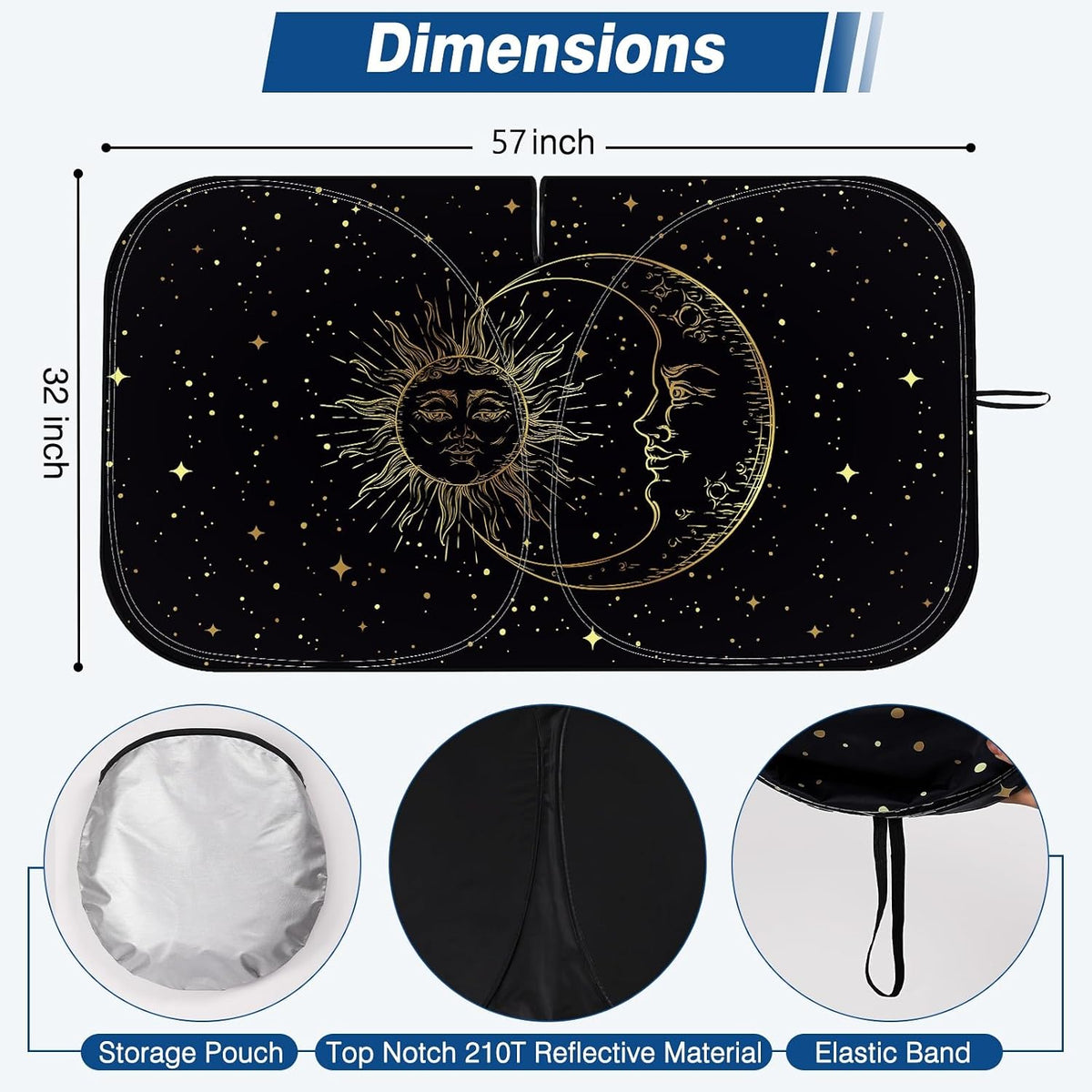 Windshield Sun Shade - Car Sun Shade Windshield, Reflector Sunshade Offers Ultimate Protection for Car Interior, Foldable Front Window Fit for Hatchback, Truck, SUV, MPV