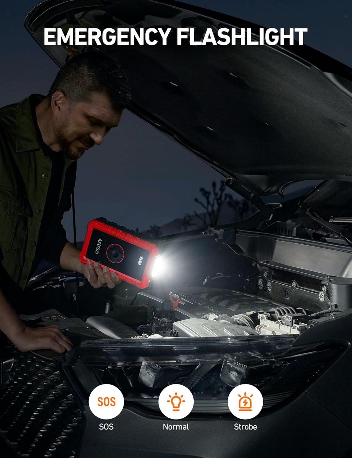 AstroAI S8 Air Jump Starter with Air Compressor, 3000A Peak Car Battery Jump Starter Portable (9.0 Gas/6.5L Diesel) with 150PSI Cordless Auto-Shutoff Tire Inflator, 12V Battery Charger Booster(Orange)