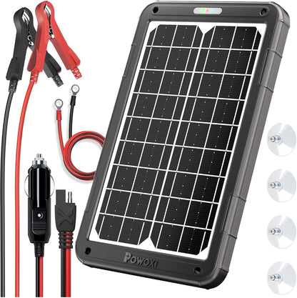 POWOXI Upgraded 7.5W-Solar-Battery-Trickle-Charger-Maintainer-12V Portable Waterproof Solar Panel Trickle Charging Kit for Car, Automotive, Motorcycle, Boat, Marine, RV,Trailer, Snowmobile, etc.