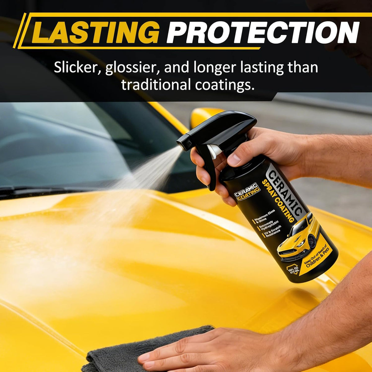 Extremely Hydrophobic Ceramic Coating, Multi-Use Ceramic Spray Coating for Vehicle, Boat, RV & Motorcycle, Adds High Gloss, Car Detailing Spray 16 oz