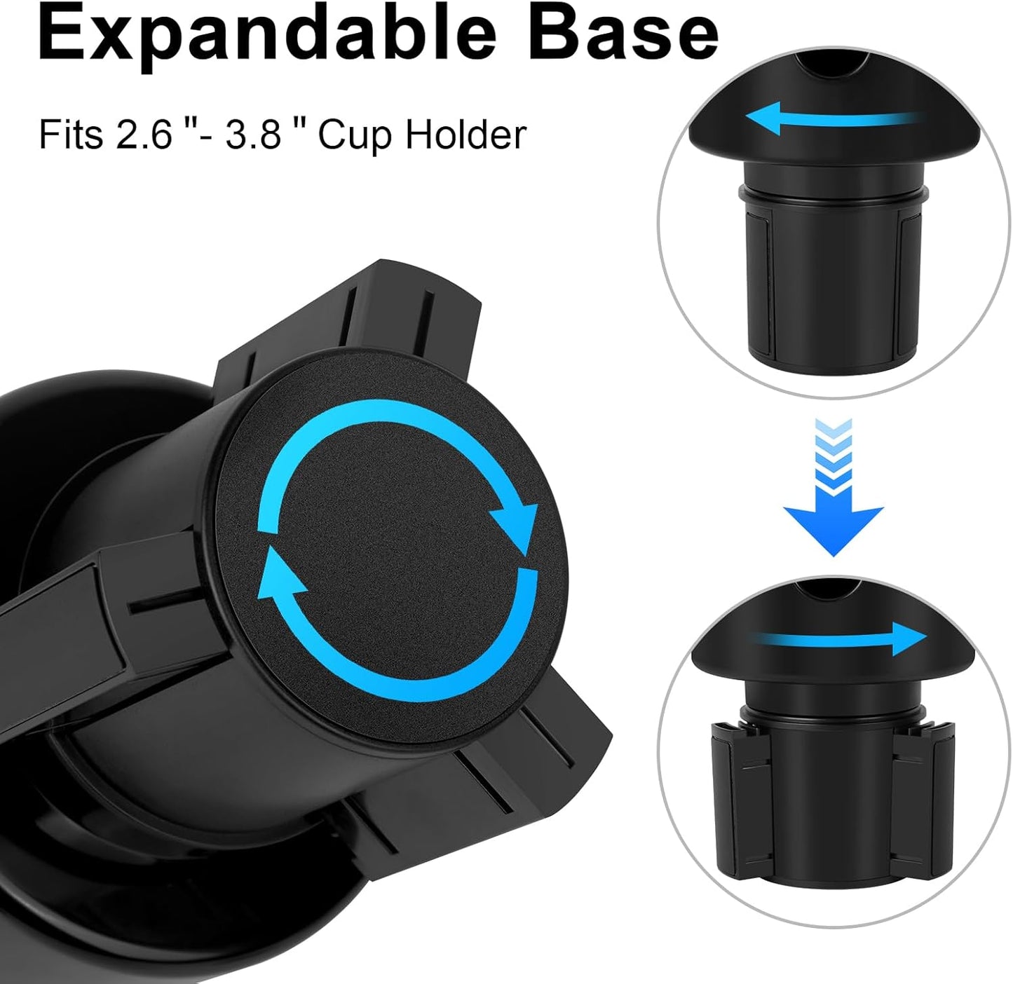Car Cup Holder Expander, Large Cup Holder Extender for Car | Water bottle Holder Adapter with Adjustable Base Fits Yeti, Hydro Flask 24/32oz, Big Water Bottles in 3"-3.9", Black