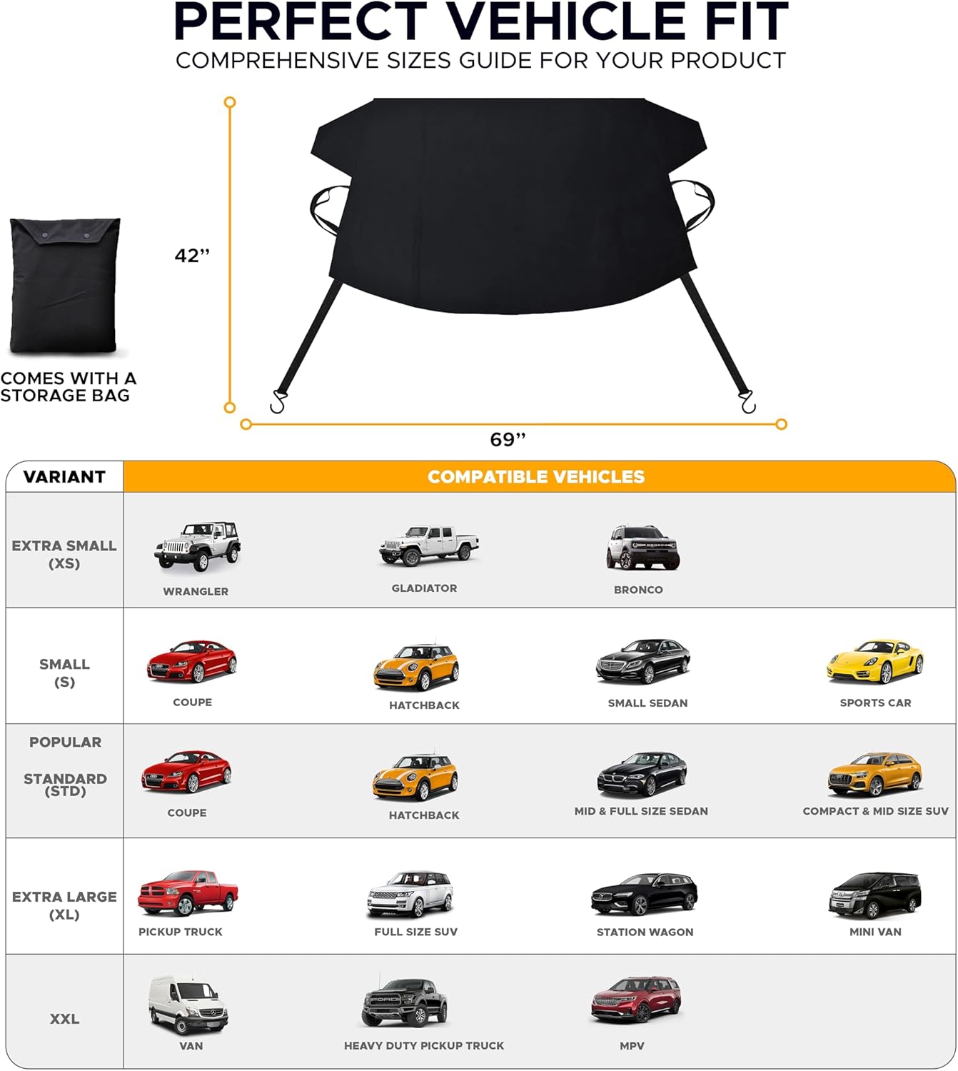 EcoNour Windshield Cover for Ice and Snow - Universal Fit for Car, SUV, Truck, Heavy Duty 600D Oxford Fabric Frost Protector for Ice & Sleet, Includes Anti-Theft Straps, Medium (69"x42")