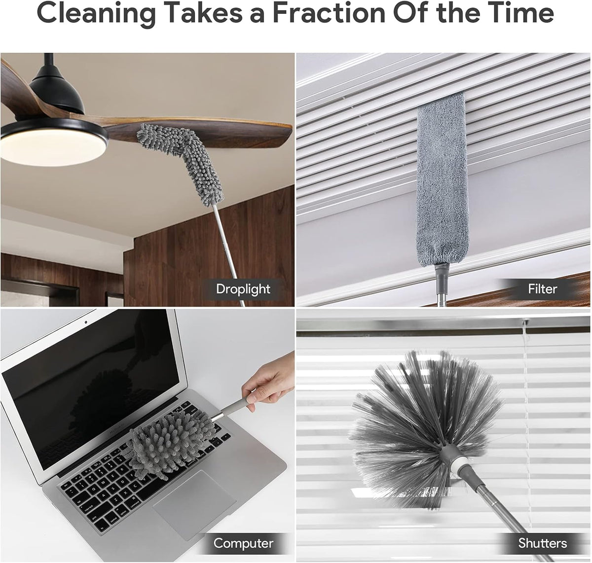 DELUX Microfiber Feather Duster Extendable Duster with 100 inches Extra Long Pole, Bendable Head & Long Handle Dusters for Cleaning Ceiling Fan, High Ceiling, Blinds, Furniture & Cars Gray