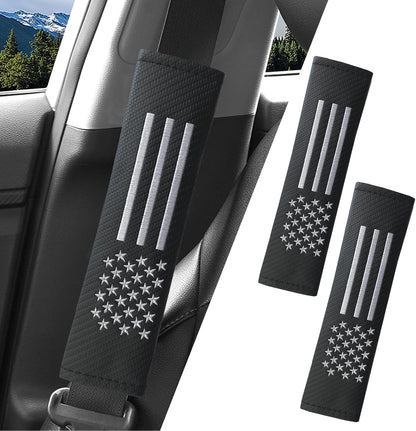 JDDRY 2PC Car Seat Belt Covers Pads,Seatbelt Strap Cover,Seat Belt Shoulder Strap Pads,Carbon Fiber Leather Car Interior Accessories(2Pack,Black-USA Flag)