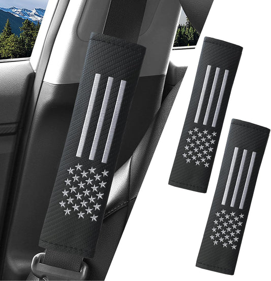 JDDRY 2PC Car Seat Belt Covers Pads,Seatbelt Strap Cover,Seat Belt Shoulder Strap Pads,Carbon Fiber Leather Car Interior Accessories(2Pack,Black-USA Flag)