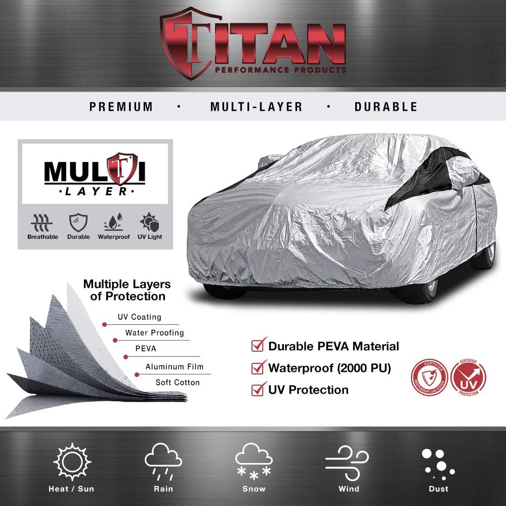 Titan Premium Multi-Layer PEVA Car Cover for Compact SUV 170-187". Waterproof, UV Protection, Anti-Scratch Protective Lining, Driver-Side Zippered Opening. Fits Rav4, Rogue, CR-V and More.