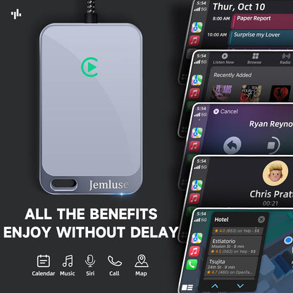 Jemluse Wireless CarPlay Adapter for Apple iPhone - Multi-User Seamless Connection for Convert Wired to Wireless Car Play Adapter - No Latency from iOS 10+ to Screen w/USB C (Gray)