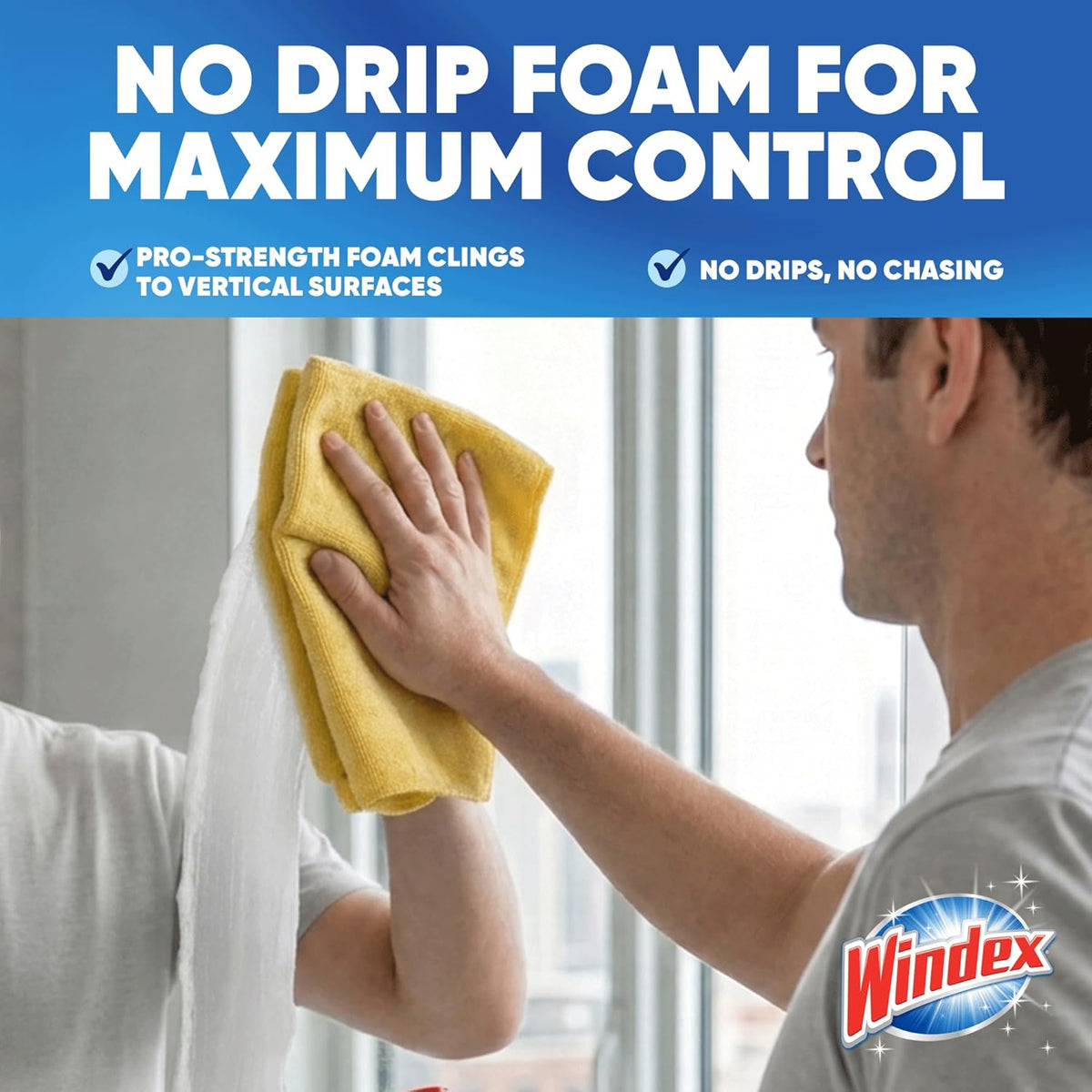 Windex Fast Shine Foam Glass Cleaner, No-Drip Windows, Doors, Mirrors & Countertops Aerosol Cleaning Spray, Streak-Free Shine, Removes Fingerprints, Dust, Dirt, Grime & More 19 oz (Pack of 1)