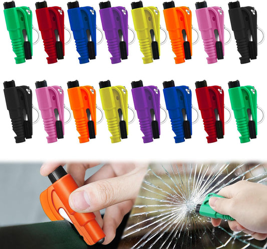 16Pcs Window Breaker Seatbelt Cutter, Portable 3 in 1 Glass Breaker/Seat Belt Cutter/Survival Whistle Car Window Breaker Keychain, Safety Emergency Escape Tools, Multifunctional Car Accessories