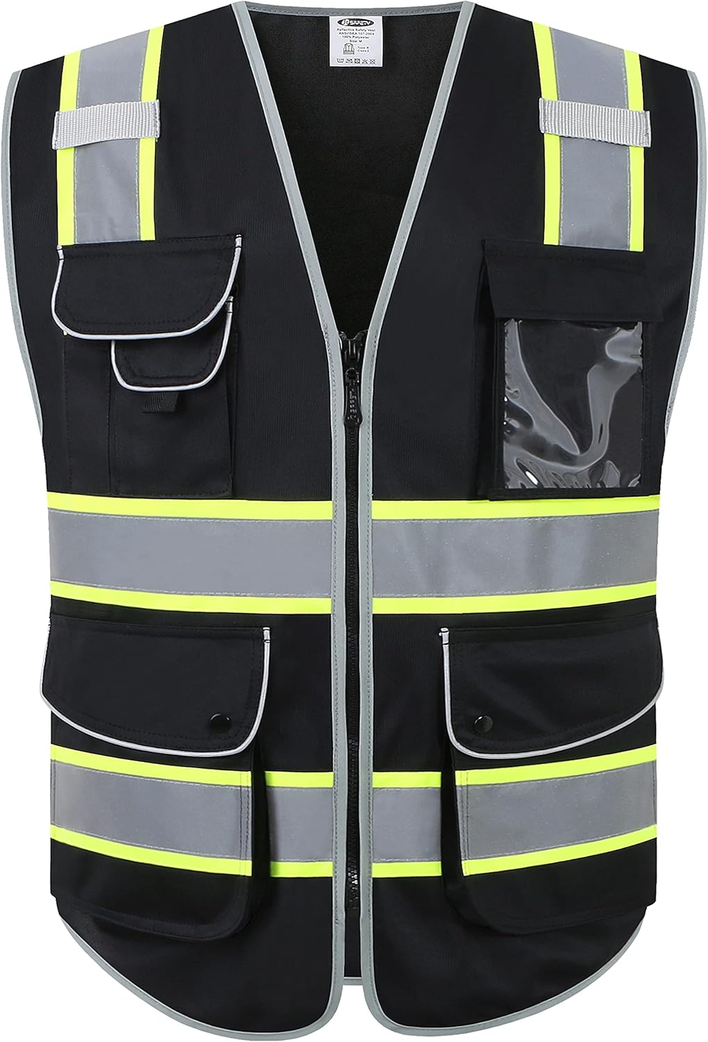 JKSafety 9 Pockets Class 2 High Visibility Zipper Front Safety Vest With Reflective Strips,Meets ANSI/ISEA Standard (Large, 150-Yellow) - Colors B