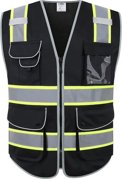 JKSafety 9 Pockets Class 2 High Visibility Zipper Front Safety Vest With Reflective Strips,Meets ANSI/ISEA Standard (Large, 150-Yellow) - Colors B