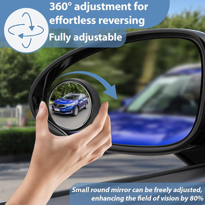 Blind Spot Mirror, HD Glass & ABS Housing, 360° Adjustable Convex Wide Angle Rear View Mirror, Stick-On Universal Fit for Car SUV Truck RV Van, Black (2, Round, Black Stick)