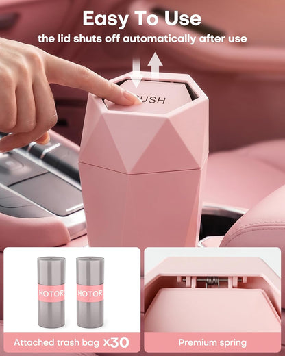 HOTOR Car Trash Can with Lid - 1 Pack, Mini Essential Car Accessories for Interior, Leakproof Car Garbage Can with 15 Attached Trash Bags, Multipurpose Car Organizers and Storage,Black