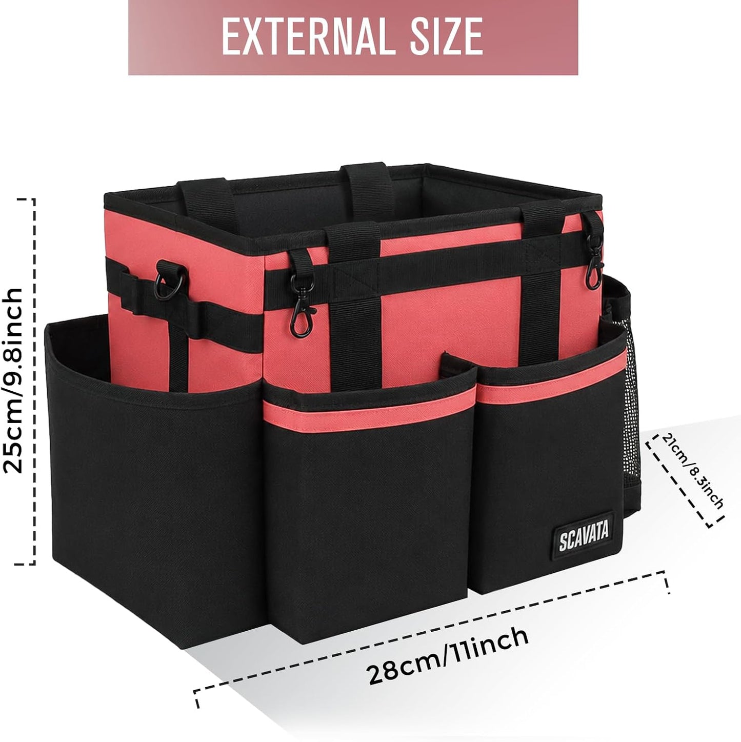 SCAVATA Compact Wearable Cleaning Caddy, Small Supplies Organizer with Handle & Shoulder Straps for Housekeepers, Under Sink & Car Cleaning Tool Organizer Bag (Black)