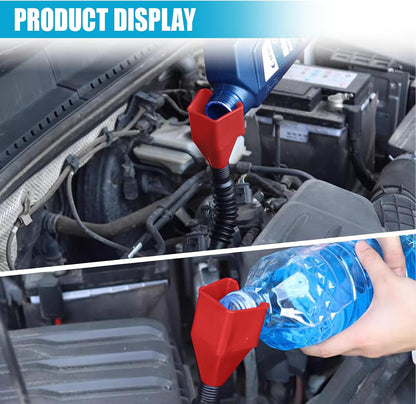 Flexible Car Fuel Funnel, Retractable Plastic Automotive Oil Exchange Funnels, Foldable Clasp Gasoline Funnels, Universal Draining Tool for Cars and Motorcycles (Red)
