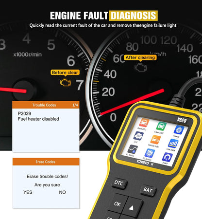UMEIJA OBD2 Scanner with Upgrade Battery Tester - Diagnostic Tool for Cars That Check Engine Light & Emissions Readiness Read and Clears Vehicle Error Codes for All OBD II Protocol Vehicles Since 1996