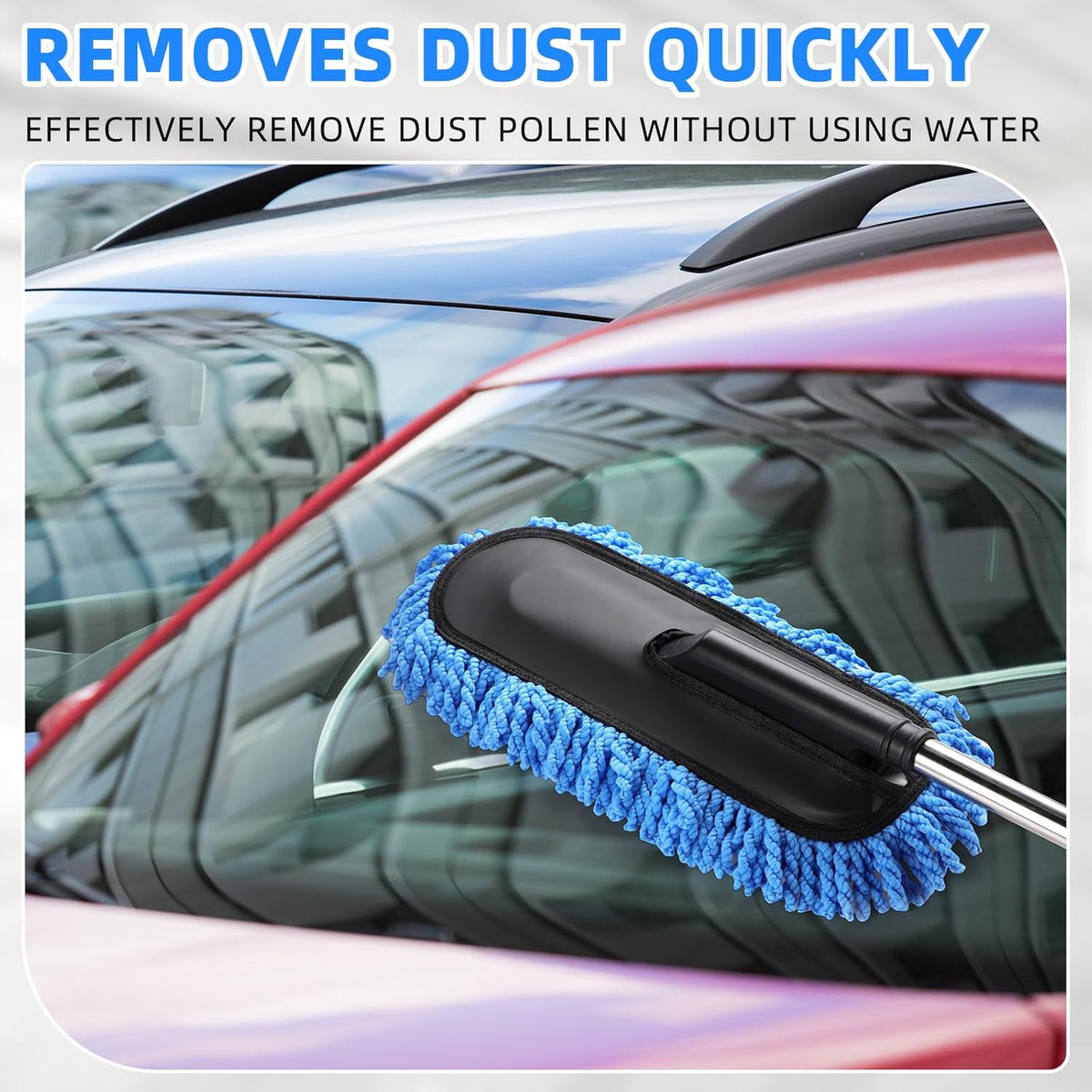 Tanlade 2 Pack Microfiber Car Duster Exterior Scratch Free with Extendable Handle Soft Car Duster Kit for Cleaning Dust Brush Set for Exterior Interior Cleaning Tools (Blue Gray)