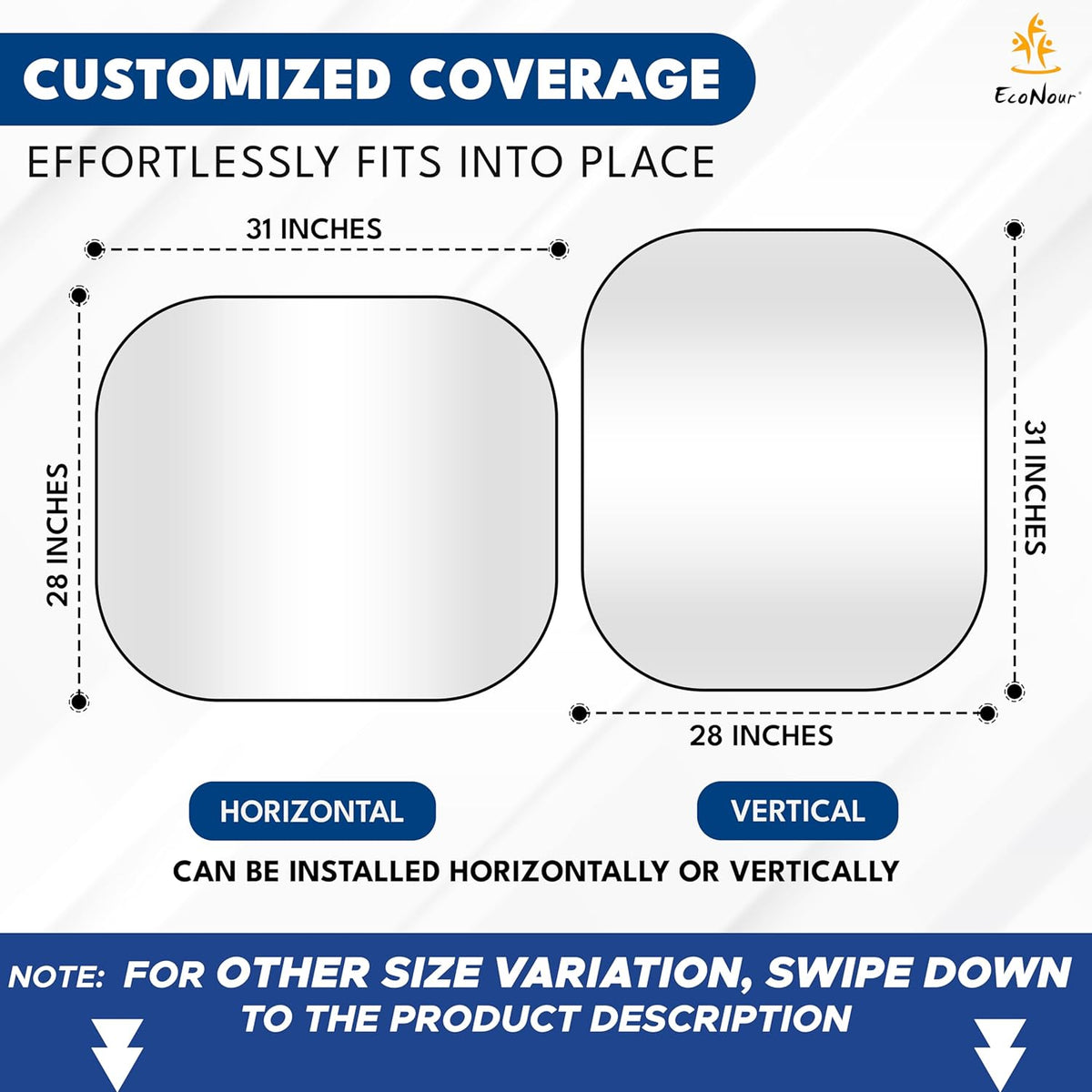 EcoNour 2 Piece Foldable Car Windshield Sun Shade – UV & Heat Protection, Interior Cooling, Durable Upgraded Design, Easy Fold, Front Window Sunshade - Medium (31" L x 28" W)