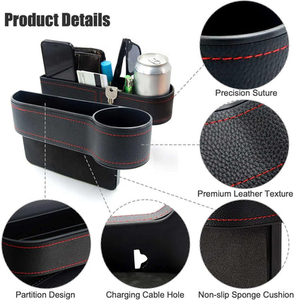 2 Pcs Car Seat Gap Filler - Leather Car Seat Crevice Storage Box with Adhesive Foam Pads, Car Gap Filler Organizer for Front Seat Gap Filler Between Car Seat and Console, Universal Fit