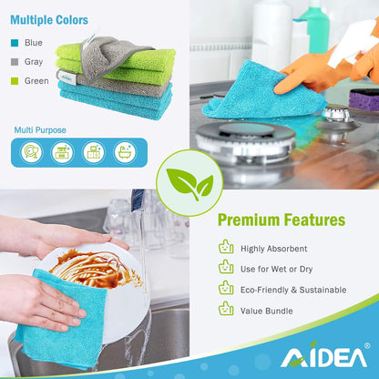 AIDEA Microfiber Cleaning Cloth-12PK, Soft Microfiber Towels for Cars, Absorbent Cleaning Rags, Lint-Free Streak-Free Wash Cloths for House, Kitchen, Window(12in.x12in), Black