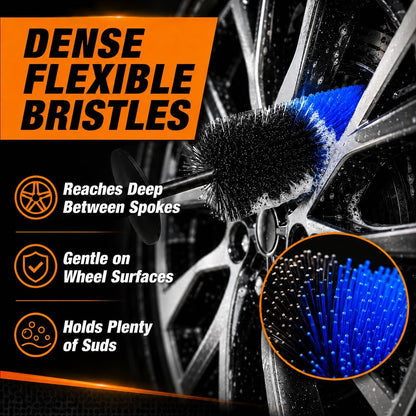 Wheel & Tire Brush, 18“ Soft Bristle Long Handle Wheel Cleaning Brush for Rims, Tires & Wheels, Scratch-Free Car Detailing Brush for Engine Bay, Exhaust Tips, Trucks & SUVs