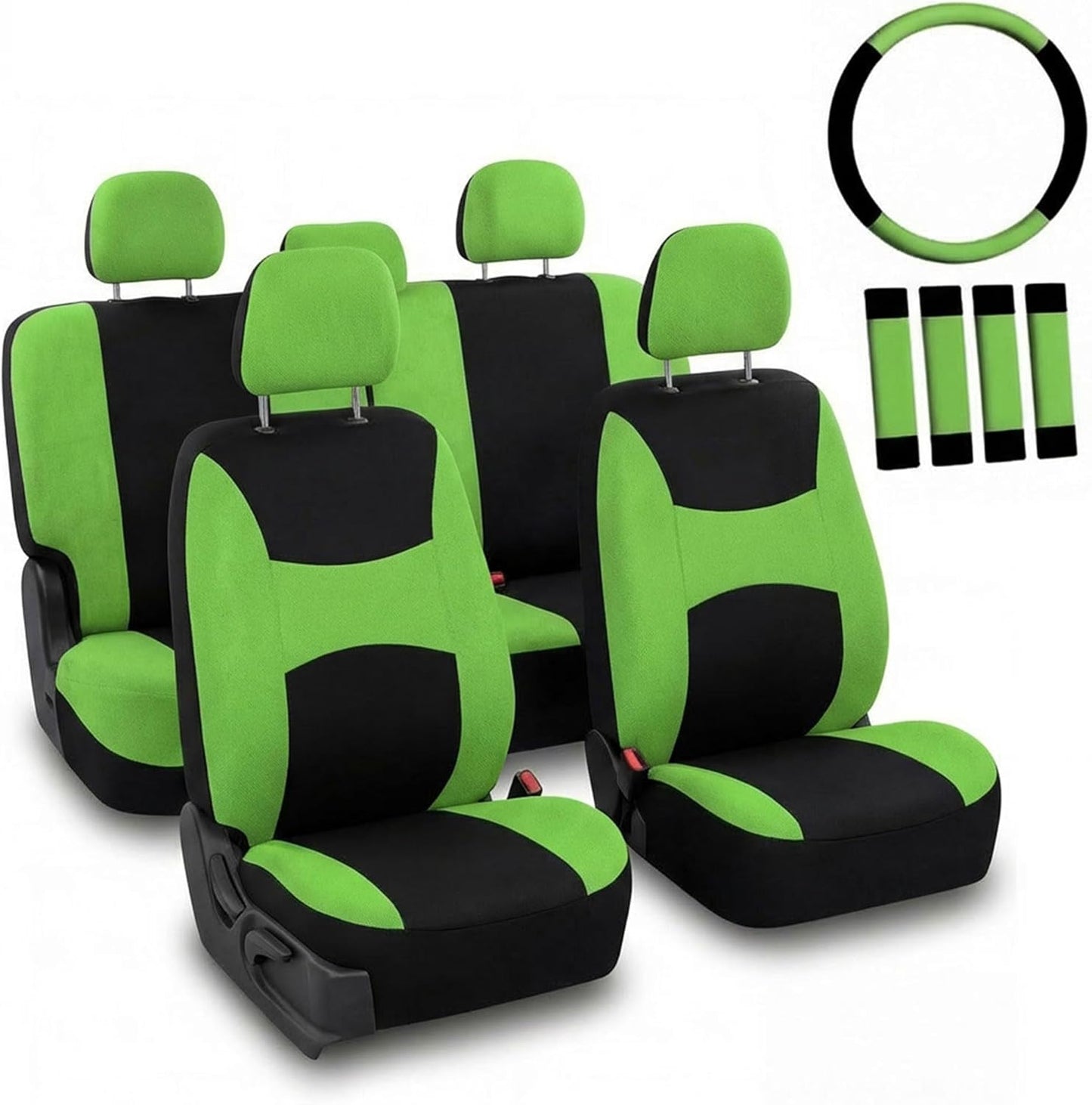 FH Group Full Set Cloth Car Seat Covers, Universal Fit Front and Split Bench Rear, Airbag Compatible, Washable for SUV, Sedan, Van - Black