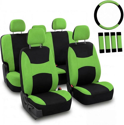 FH Group Full Set Cloth Car Seat Covers, Universal Fit Front and Split Bench Rear, Airbag Compatible, Washable for SUV, Sedan, Van - Black
