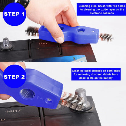 Ohleats Battery Terminal Cleaning Brush, 4 in 1 Anti-Corrosion Car Battery Cleaner, Vehicle Battery Terminals Machine Parts Cleaning Tool for Auto Marine, Universal Car Accessories (Yellow)