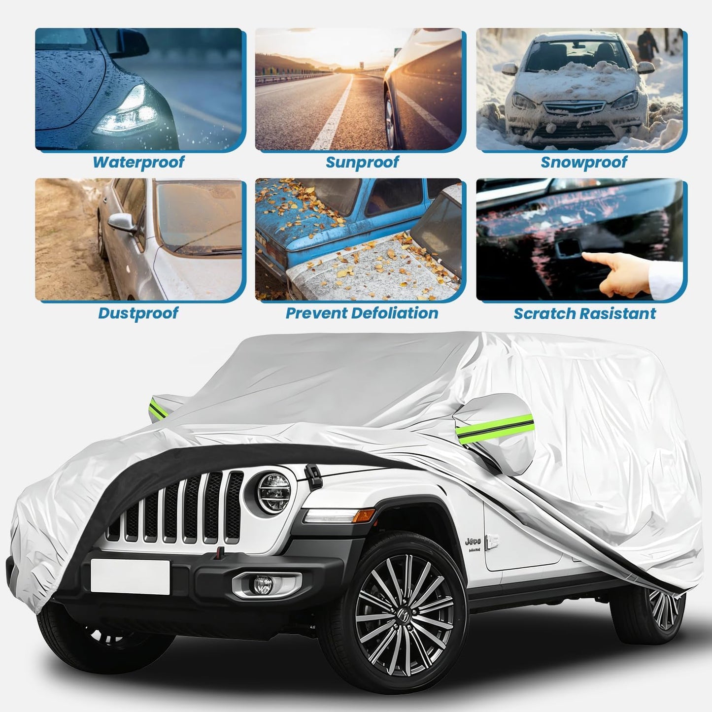 Car Cover, SUV Waterproof Car Covers for Automobiles All Weather Season UV Hail Protection Snowproof Full Car Cover, Outdoor Full Cover Universal Fit SUV Up to 190’’