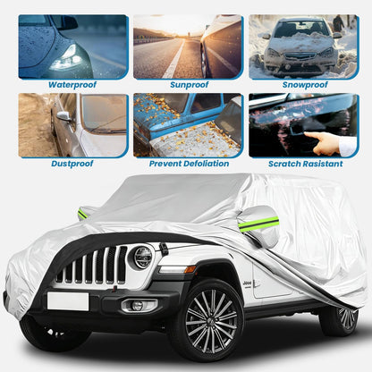 Car Cover, SUV Waterproof Car Covers for Automobiles All Weather Season UV Hail Protection Snowproof Full Car Cover, Outdoor Full Cover Universal Fit SUV Up to 190’’