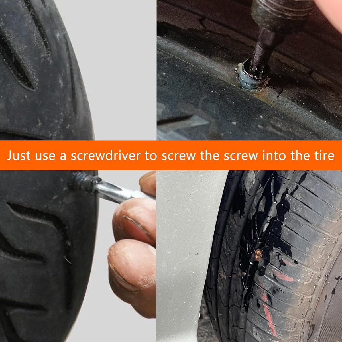 Tire Repair Kit, Tire Plug Kit, No Need to Remove Tire, Quick Flat Tire Repair Tool with Plug Screws, Portable Kit for Cars, Trucks, Motorcycles & SUVs