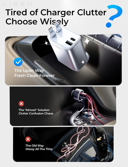 LISEN Retractable Car Charger, 84W Car Charger USB C Fast Charger, Cigarette Lighter USB Charger Adapter, Car Accessories Birthday Gifts for Men Women Dad Mom Husband, for iPhone 17 16 15 14 13 12 11