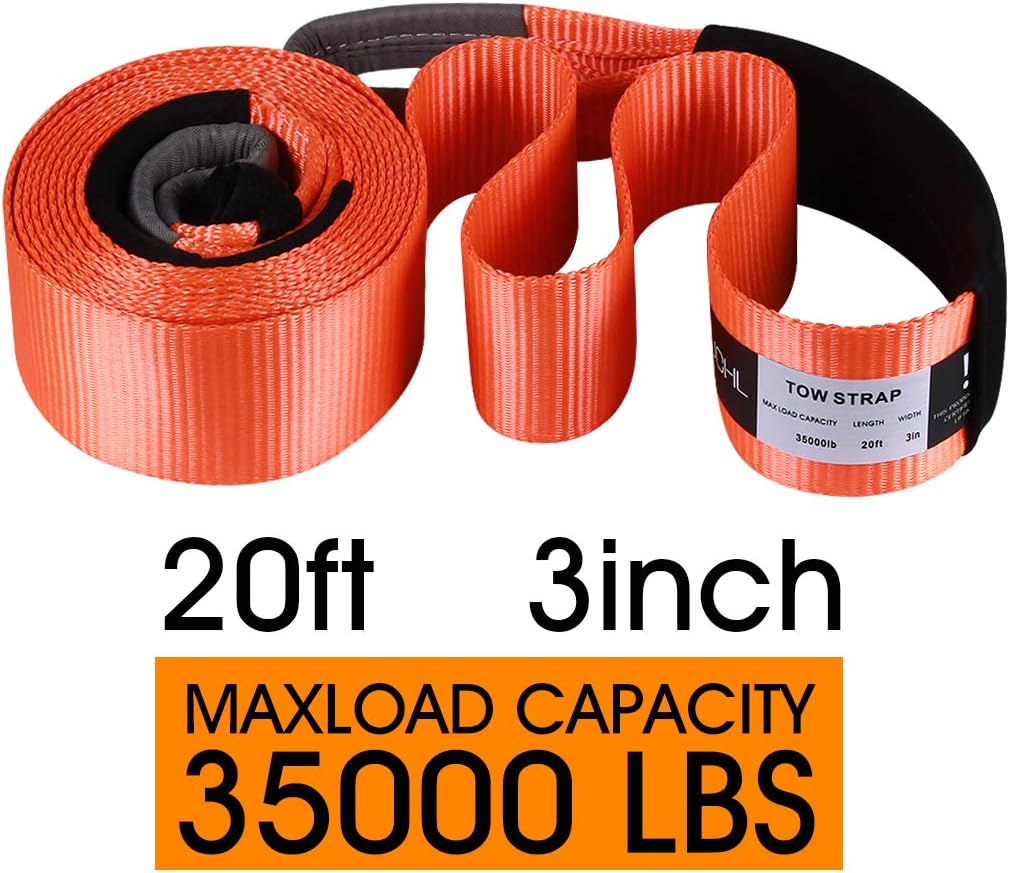 Tow Strap with Hooks 2in X20Ft Recovery Strap 10,000LB Break Strengthened Towing Rope for Towing Vehicles in Roadside Emergency