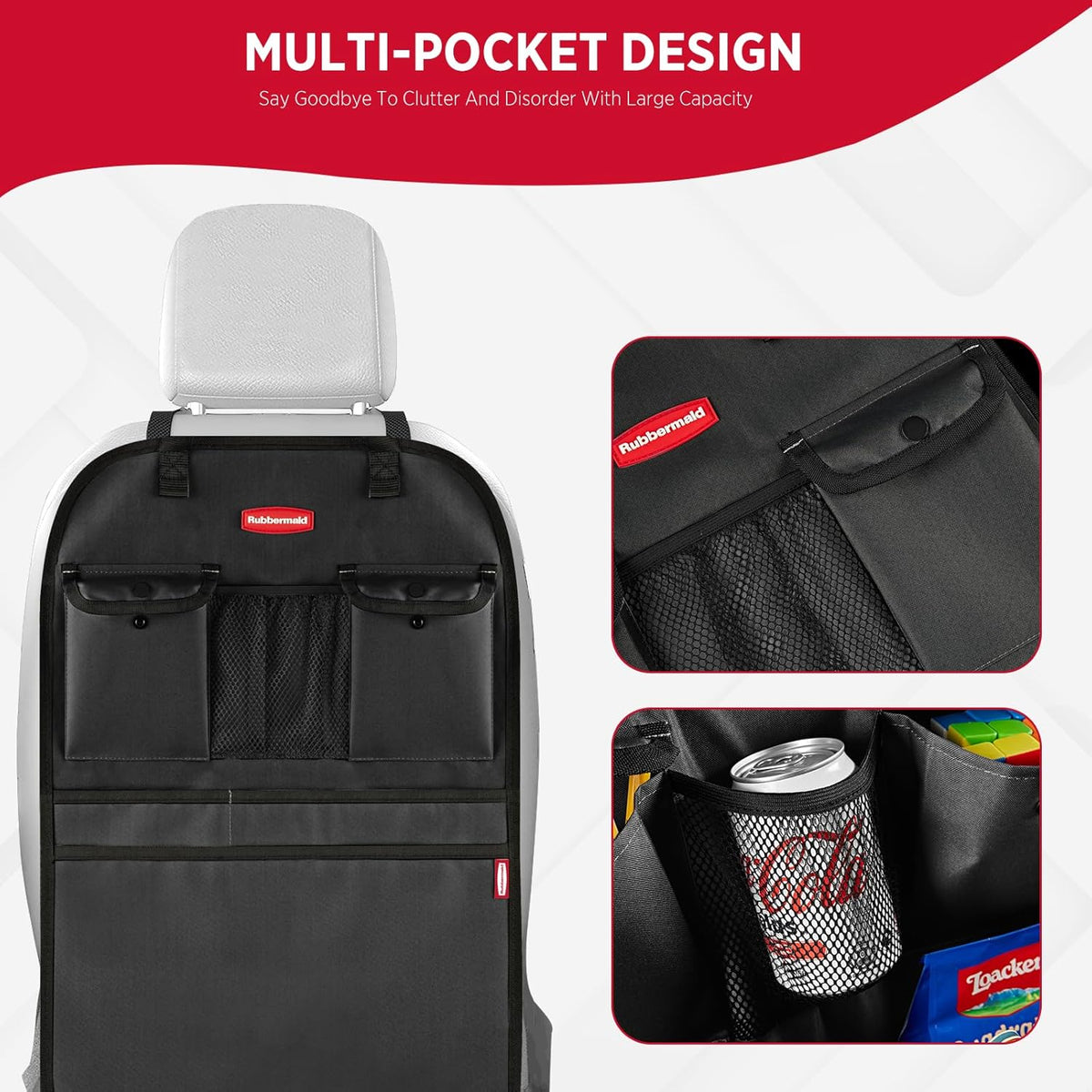 Rubbermaid Backseat Car Organizer, Kick Mats and Seat Back Protector, Car Organizer for Kids with 6 Storage Pockets, Travel Essentials for SUV, Truck, Car - 2 packs Gray