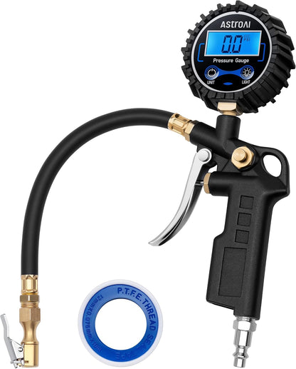 AstroAI Digital Tire Pressure Gauge with Inflator, 3-250 PSI Air Chuck & Compressor Accessories Heavy Duty with Quick Connect Coupler, 0.1 Display Resolution, 1Pack Standard