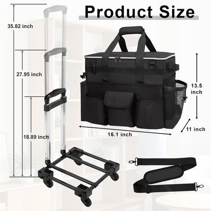 Wearable Large Cleaning Caddy Bag for Housekeeper, Clean Supply Organizer with Adjustable Shoulder, Waist & Handle Straps, Detailing Bag for Kitchen Supplies (Black)