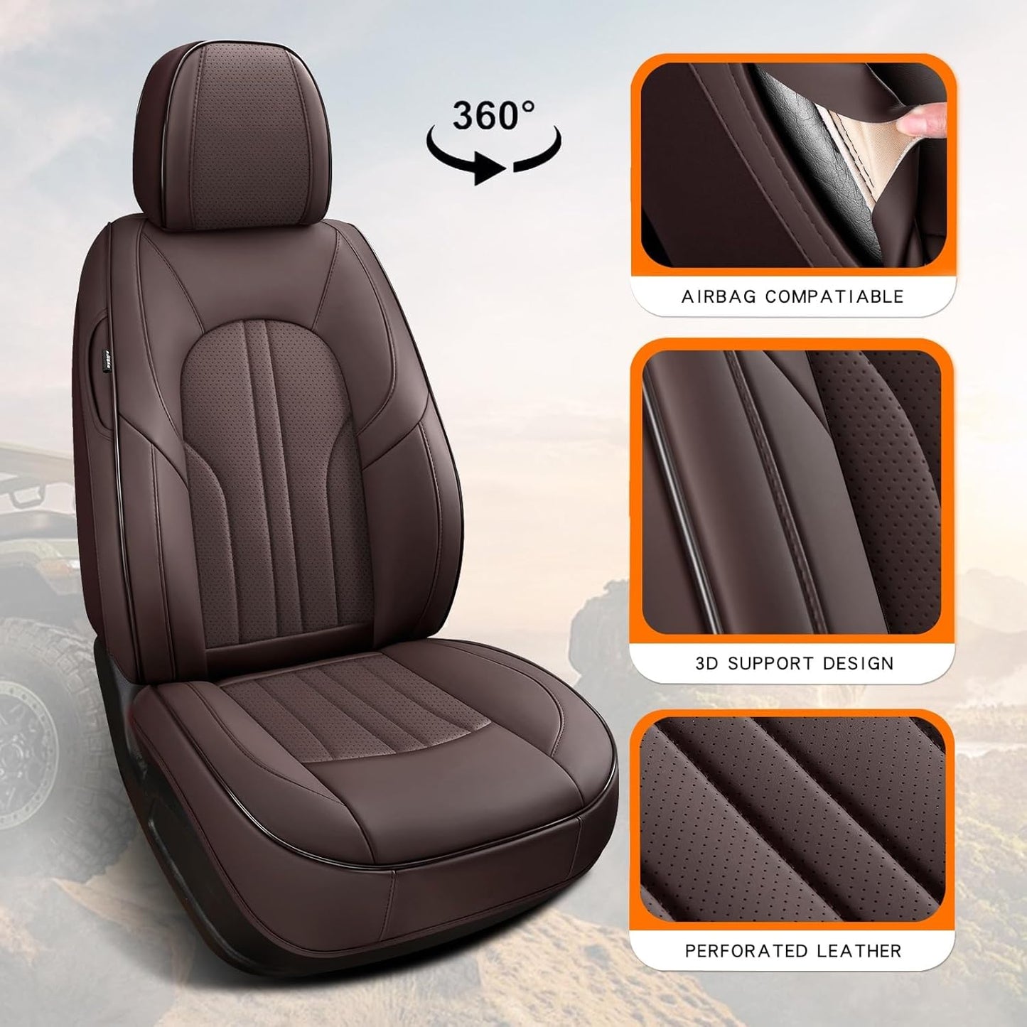 MINGBRON Car Seat Cover Full Set, Leather Car Seat Cover, Waterproof Seat Covers, Car Seat Cushion, Nappa Leather Seat Covers Car Seat Protector Universal Fit Most Cars Black