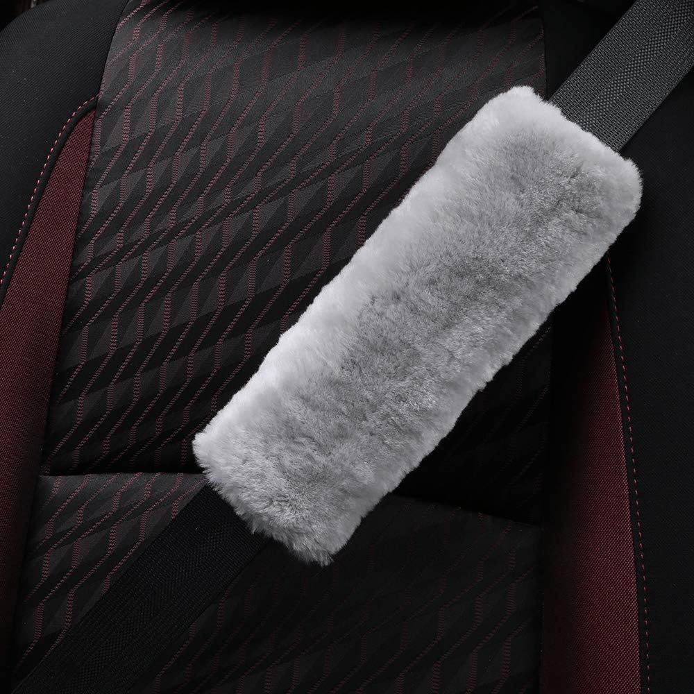 OGLAND Authentic Sheepskin Car Seat Belt Pad,2 Pack Soft Seat Belt Cover for Shoulder Pad Neck Cushion Protector Car Accessories by Genuine Natural Merino Wool (Misty Gray) - Colors B